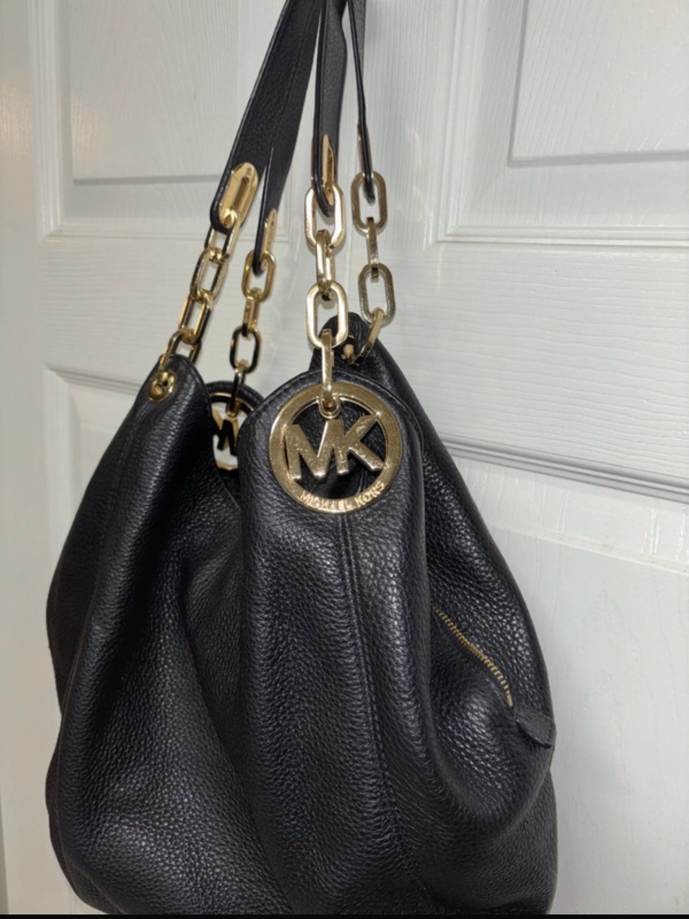 Michael Kors Black Leather Shoulder Hobo Bag with Gold Hardware